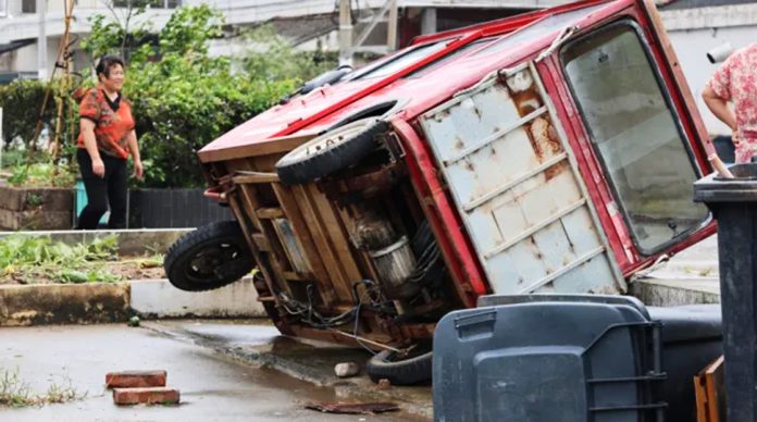 Typhoon Bavi has passed through the coastal village of Diaocaocun in Zhejiang province