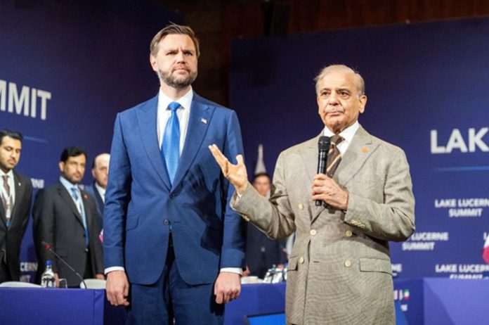 US Vice President JD Vance, left, and Pakistani Prime Minister Shehbaz Sharif