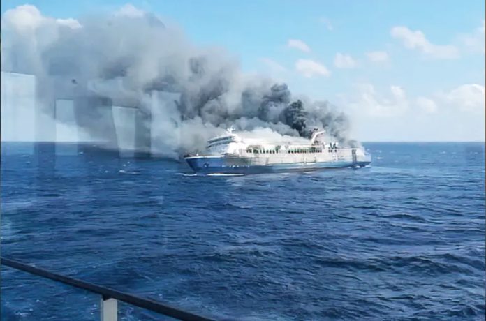 Ferry catches fire off Indonesia coast