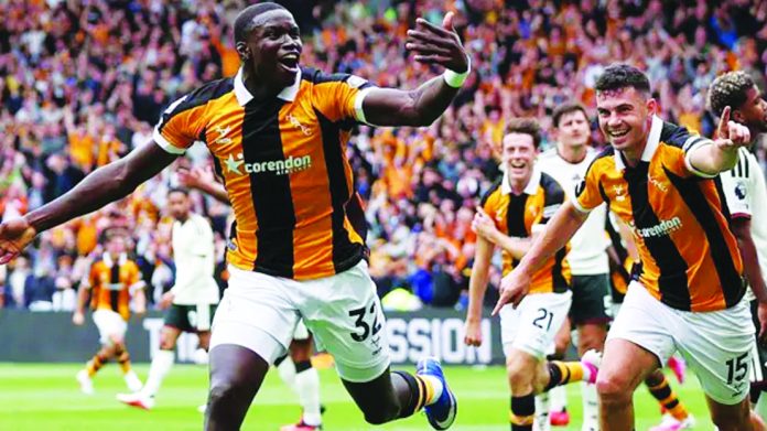 Hull City players celebrate their victory