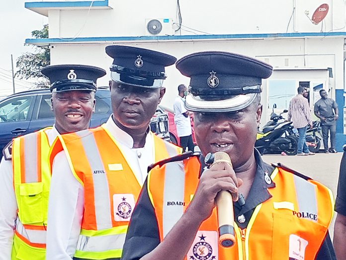Supt. Kwame Boadi - Ashanti Regional MTTD Commander addressing the media