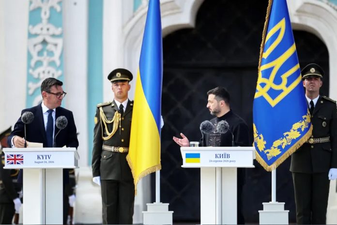 UK Prime Minister Andy Burnham and Ukrainian President Volodymyr Zelenskyy