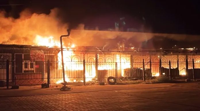 Ukraine said sections of the local market in Sloviansk were on fire after overnight Russian strikes