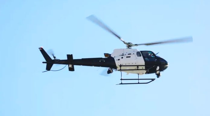 A file photo of a black and white helicopter