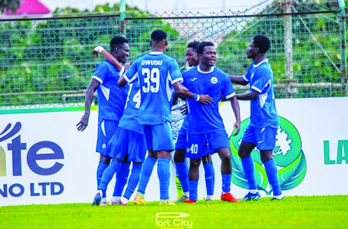 Port City players celebrating a goal