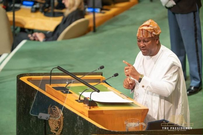 President Mahama addressing the UN General Assembly yesterday