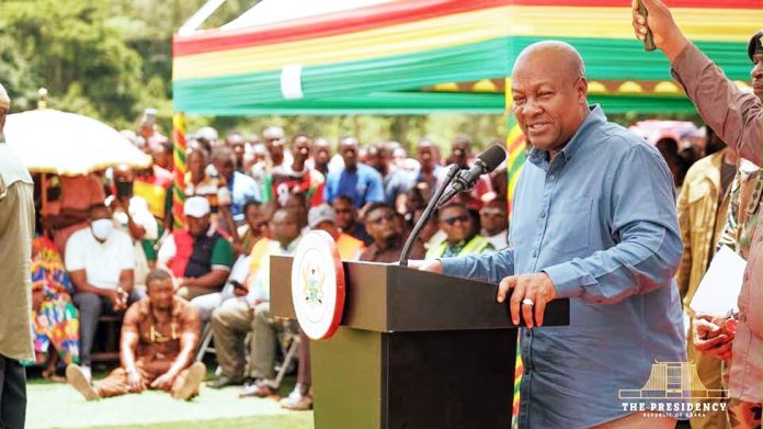 President Mahama delivering his speech during the handover of Right-of-Way Clearance for the Accra–Kumasi Expressway