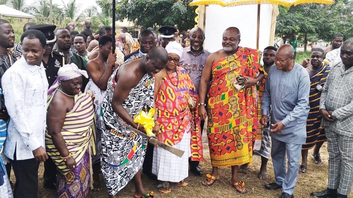 The Gyasehene of the New Juaben Traditional Area, Twumasi Dankwah breaks the ground for the construction of the police station