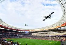 South African airline defends low-altitude aerial stunt over packed stadium