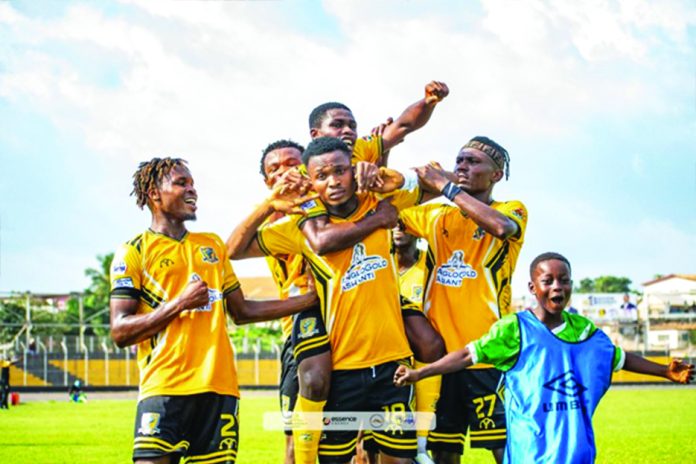 AshantiGold players celebrating the lone goal