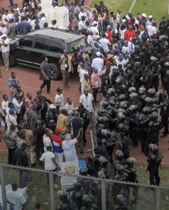 Security personnel enforce tight security at the NPP National Delegates Conference at the Baba Yara Sports Stadium in Kumasi.