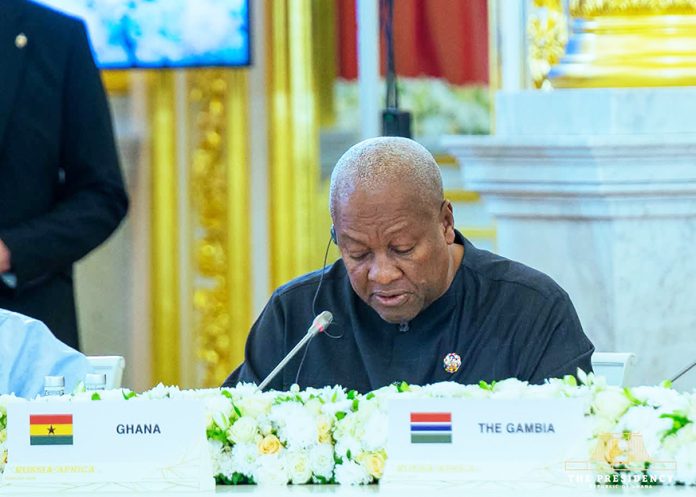 President Mahama giving his speech at the Russia-Africa Summit