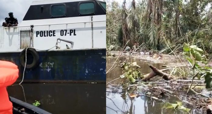 Security operatives conduct search for the bodies of victim and wreckage at the site of the NAF aircraft crash